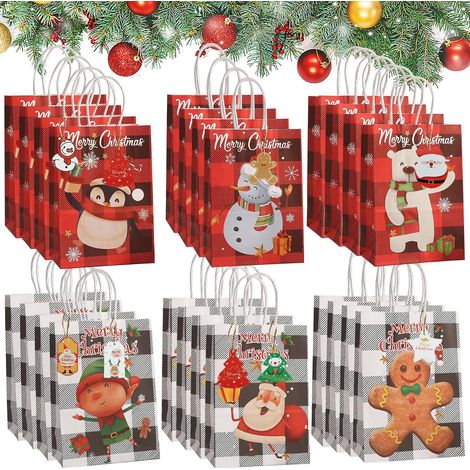 Sacchetti regalo di Natale, 24 pezzi Sacchetti regalo di Natale in carta kraft, Sacchetti regalo con manici, Sacchetti di Natale in carta kraft, Sacchetti di carta per regali di dolci e biscotti (1/5)