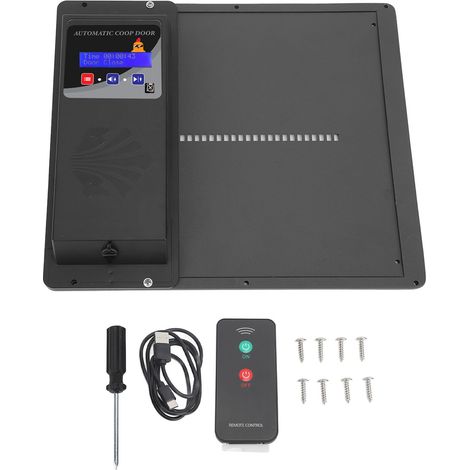 Poulailler automatique ouverture horizontale batterie USB minuterie capteur lumière télécommande affichage LED fer porte poule noire (1/5)