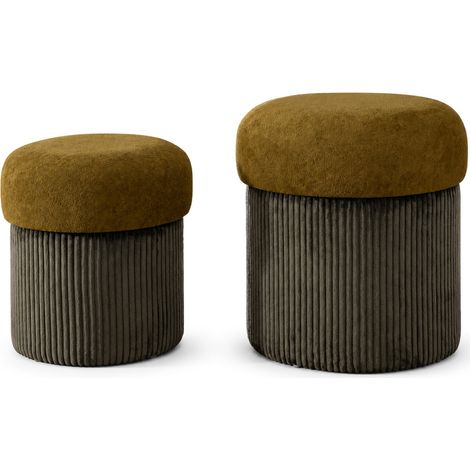 Pouf-Sets mit Stauraum, 2-teilig, rund, Gestellfarbe Braun, 42x42x44h cm, Terrakotta-Braun (1/5)