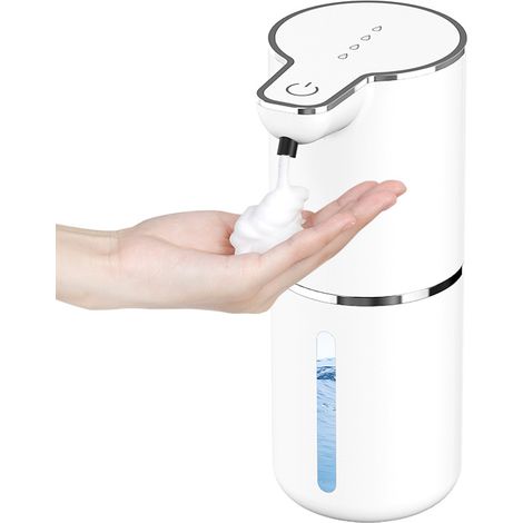 Wiederaufladbarer automatischer Seifenspender, berührungsloser Seifenspender, 4-stufig verstellbar, elektrisch, geeignet für Küche, Badezimmer, Hotel, Restaurant, verstellbare Wandmontage (Schaumweiß)