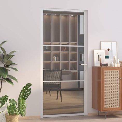 Porte intérieure-Portes d'entrée 93x201,5 cm Blanc Verre ESG et aluminium 136771 (1/5)