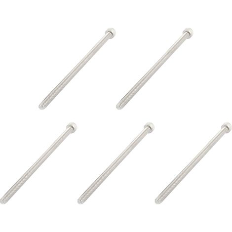 M5x100mm Hex Tête Vis x 5 pcs Inox Acier Moleté Antidérapant Capuchon Boulon Fixations pour Maison Construction Bâtiment Machine Outil, Argent, Poêle Tête (1/5)