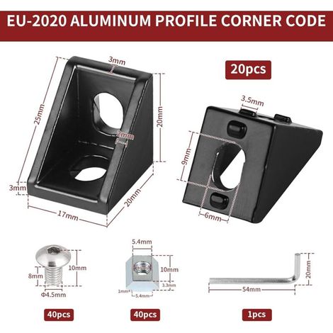Lot de 20 supports de fixation - 20 x 20 cm - Accessoires pour profilé en aluminium - Rainure 6 - Connecteur mural - Support mural - Pour profilé d'angle en aluminium 2020 (1/4)