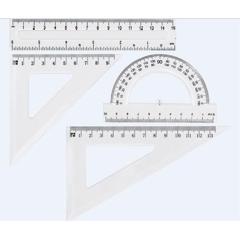 GRAND Transparentes Geometrie-Set - Lineal, Geodreieck, Winkelmesser