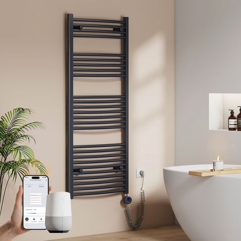 EMKE Elektrischer Handtuchheizkörper 140 x 60 cm 600 W Anthrazit Badheizkörper WLAN-Steuerung, Alexa & Google Home, 7-Tage-Programm (1/5)