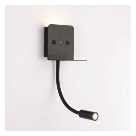 Wandleuchte + 6-W-LED-Leseleuchte mit USB-Anschluss  Schwarz - Schwarz (warmweißes Licht)