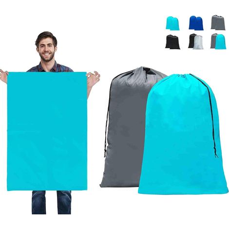pezzi grande sacco per la biancheria sporca 90 x 60 cm, sacco pieghevole da viaggio per la biancheria sporca 120L, sacco da viaggio per la biancheria sporca per bambini con coulisse (grigio e azzurro) (1/5)