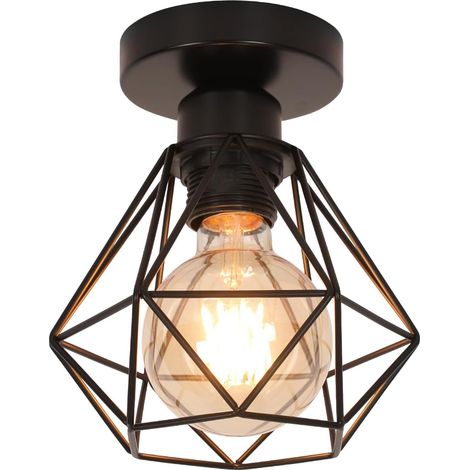 GOECO Industrial ceiling lamp E27, Vintage cage metal lighting, black ceiling lighting black ceiling for kitchen room room corridor coffee bar (1/5)