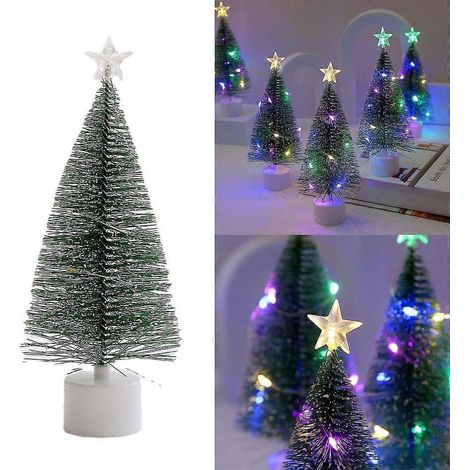 Mini sapin de Noël lumineux à LED, décoration de bureau en aiguilles de pin (1/4)