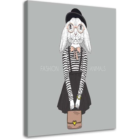 Tableau sur toile Fille Lapin Gris 60x90 (1/5)