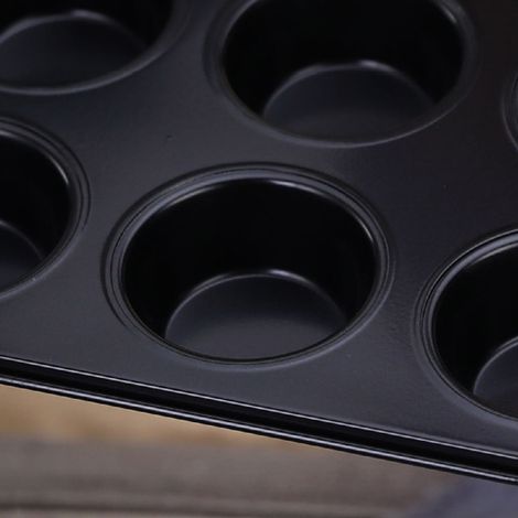 Schwarze, antihaftbeschichtete Muffinform aus Kohlenstoffstahl, 6-fach-Backform mit leichtem Herauslösen für zu Hause (1/4)