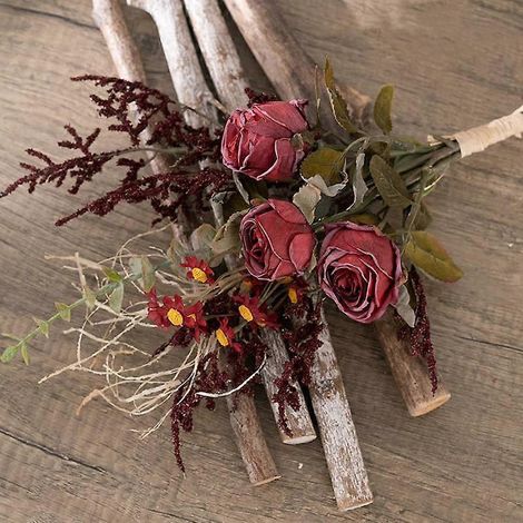 1 bouquet de roses en soie, bouquet de mariée tenant une fausse fleur, fleurs artificiellesrouge (1/5)