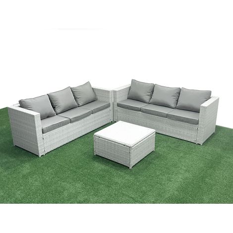 Fimous Rattan Garden Outdoor Furniture Set 6 Seater Rattan Garden Sofa Set Light Grey Mixed (1/5)