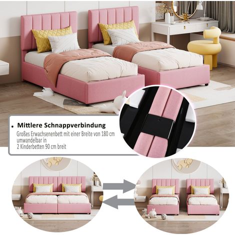 Polsterbett aus Stoff in Rosa 203 x 180 x 105 cm HOMAIRE (1/5)