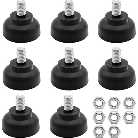 Joyan 8 Pièces Pied Reglable pour Meuble, Pied de Meuble Ronds M8 x 35mm, Pied Caoutchouc avec 8 Pièces Écrous, Protège Les Sols, Convient pour Tables, Chaises, Armoires, Noir (1/5)
