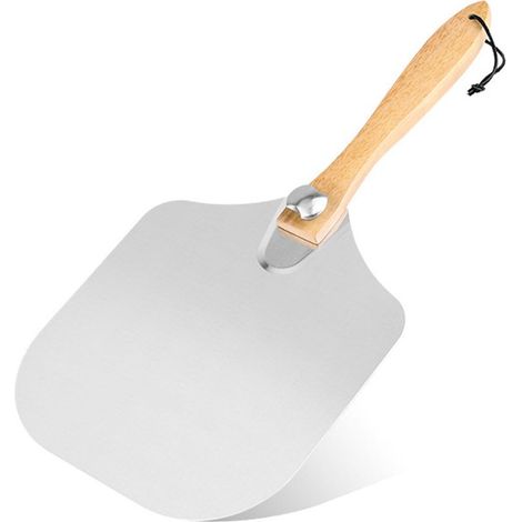 Cuillère à pizza en acier inoxydable avec manche en bois d'acacia – convient également pour le pain – compatible lave-vaisselle (1/5)