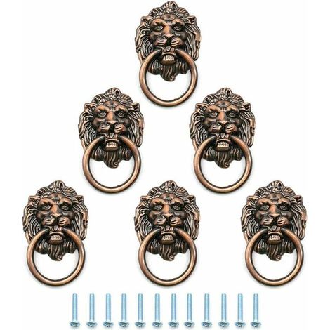 Poignée De Tiroir Tête De Lion - Alliage De Zinc Bronze Antique - Pour Cuisine Chambre Dressing - Lot De 6 (1/5)
