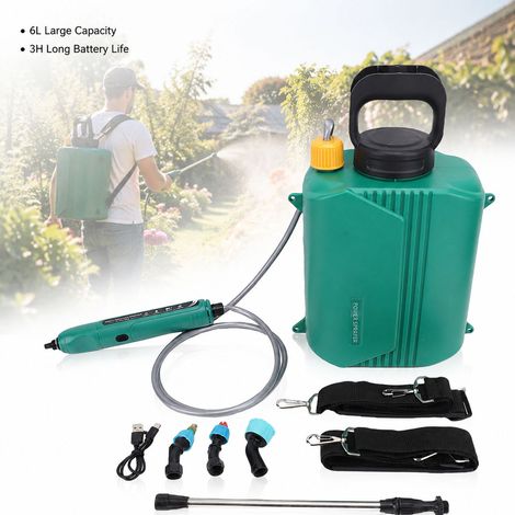 Spruzzatore elettrico da 6 litri - Batteria da 2000 mAh - Senza fili, a zaino, con 3 ugelli e asta retrattile per giardino, prato e diserbo (1/5)