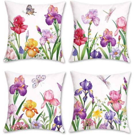 CCYKXAA 4 Pièces Housse de Coussin Fleur de Jardin 45 x 45 cm Polyester Lin Décoratif Taie d'oreiller pour Canapé Salon Chambre Chaise Maison Décoration (1/5)
