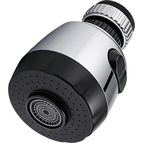 Mousseur de robinet - AVIZAR - Orientable 2 jets - Interrupteur - Semi-chromé noir/argent - Pivotant