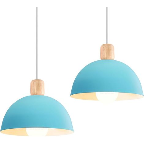2PCS 20CM Lustre En Métal Vintage Suspension Luminaire Moderne Lampe À Suspension D'Intérieur Simple E27, Bleu Pour Restaurant Cuisine (1/5)