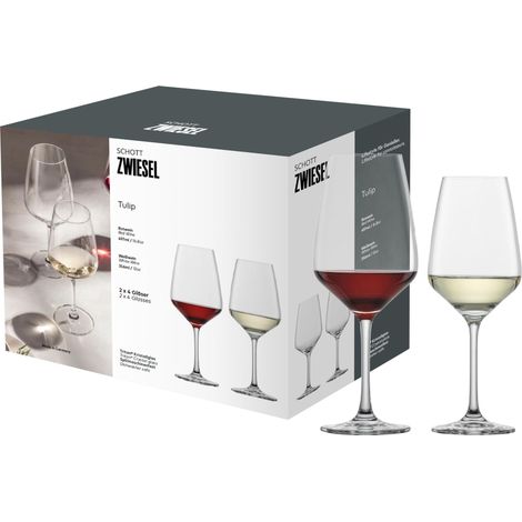 Set de verres Tulip (set de 8), 4 verres à vin blanc et 4 verres à vin rouge dans chaque set, verres en cristal résistant au lave-vaisselle, fabriqué en Allemagne (art. n° 124094)