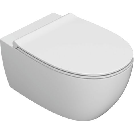 Vaso sospeso senza brida in ceramica 54x36 cm Globo 4All MDS03BI  Bianco - Ceramica - Con copri wc soft close