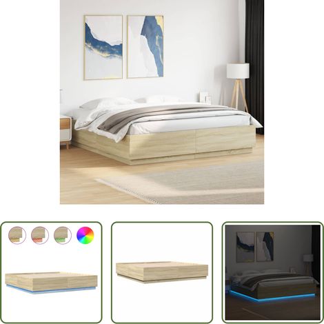 LED-Leuchten -  Bettgestell mit LED Sonoma-Eiche 200x200 cm Holzwerkstoff (1/5)