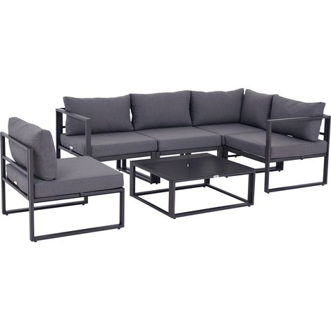 Outsunny 6Pcs Outdoor Sectional Sofa Set Conversation Aluminum Frame w/ Cushion