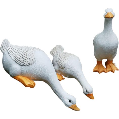 BomKra Une famille de trois canards ornements de jardin décorations d'extérieur en résine oie sculpture statue étang, décoration de jardin féerique, décorations d'animaux drôles cadeaux de jardinage