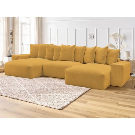 BOBOCHIC - Canapé panoramique fixe VOLTAIRE tissu chiné Jaune (1/5)