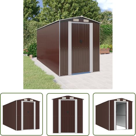 The Living Store Geräteschuppen Dunkelbraun 192x440x223 cm Verzinkter Stahl - Gartenschuppen - Gerätehaus - Werkzeuglager - Außenaufbewahrung - Gartenbedarf (1/5)