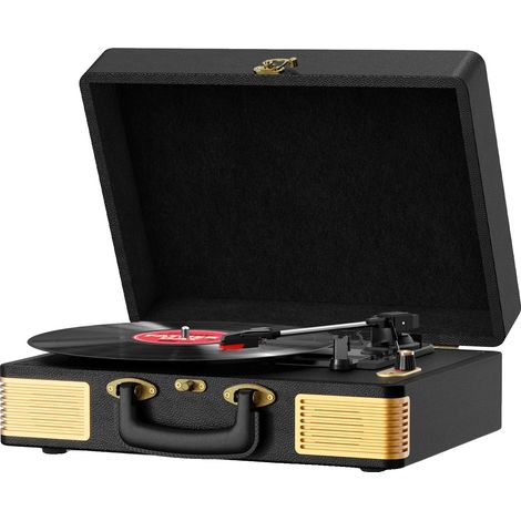 Lecteur de vinyle, design de valise portable, haut-parleurs intégrés, couleur noire (1/2)