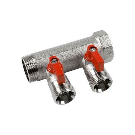 VB collettore con valvola a sfera e maniglia rossa ø3/4"MF 2 derivazioni Eurocono VB050502ROOD