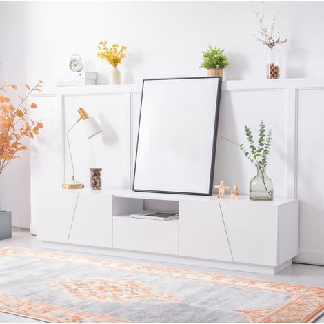 TV-Lowboard 170 cm Weiß aus MDF mit diagonalem Patchwork-Design HAVRYA (1/5)