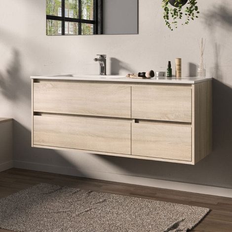 Mueble de Lavabo suspendido TUELA - 120 cm de ancho Oak (1/4)