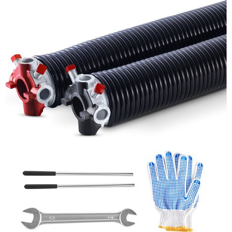 Ressorts de torsion pour porte de garage, 1 paire, Φ6,35xΦ50,8x889 mm, 16000 cycles, revêtement noir électrophorétique pour remplacement, barres d'enroulement antidérapantes, gants, clé montage (1/5)