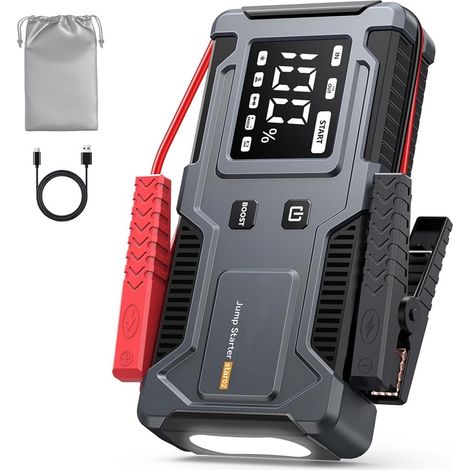 6000A Booster Batterie Voiture,Démarreur de Voiture (Jusqu’à 9 L Essence et 7 L Diesel),Jump Starter 12V avec Câbles de Démarrage Intégrés, Lampe LED et Écran LCD, Adapté aux Motos, SUV et Tondeuses