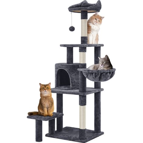Yaheetech Albero Tiragraffi in Sisal Naturale e Truciolato 48,5 cm × 40,5 cm × 145 cm Torre per Gatti con Posatoio Gioco Condominio Scuro Grigio (1/5)