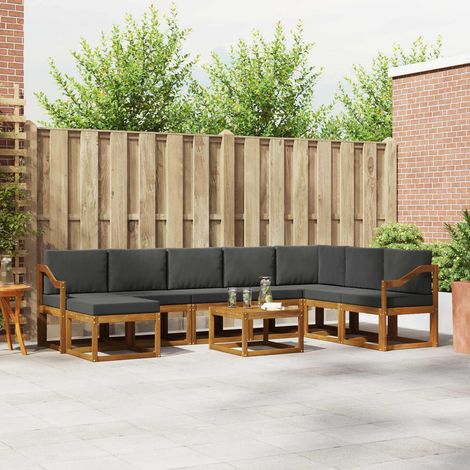 Outdoor-Sofagarnitur mit Kissen 9 pcs Natur und Anthrazit