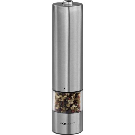 Clatronic PSM 3004 Pimentero Salero, Molinillo Cuchillas Cerámicas Alta Precisión, Carcasa Acero Inox, Incluye Luz  Plata (1/4)
