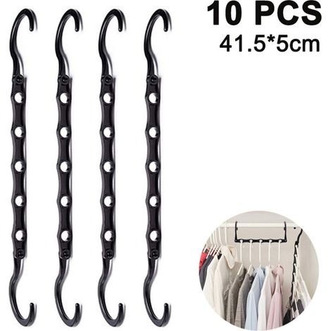 Lot de 10 cintres magiques pour vêtements, support de rangement pour penderie, gain de place (noir) (1/4)