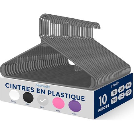Cintres en Plastique - Porte-Vêtement Fins et Gain de Place - pour Chemises, Pulls, Sweats, Vêtements Enfants et Robes - Lot de 10 - Gris (1/5)