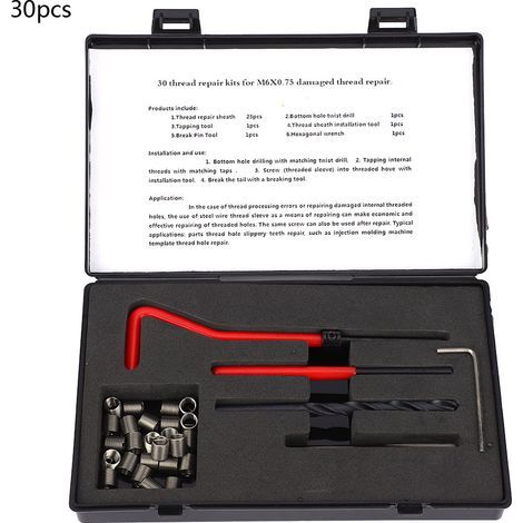 M6x0,75 Gewindereparaturset, 30-teiliges Edelstahl-Gewindebohrer-Set für Innengewinde-Reparatureinsätze (1/5)