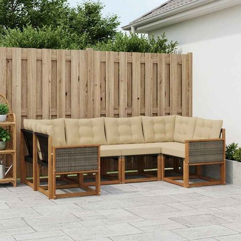 vidaXL Conjunto de sofás de exterior 6 uds. Natural y Beige (1/5)