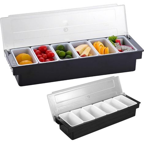 1 Porte-Condiments, 6 Compartiments Amovibles, Conteneur Plastique PP, Couvercle Ventilé, Pour Réfrigérateur Et Buffet