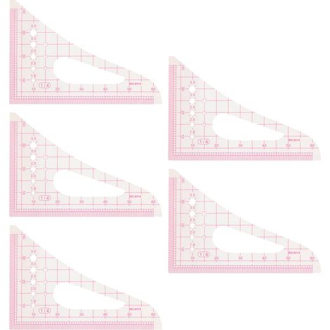 Ensemble de 5 règles triangulaires transparentes de haute précision, multifonctions, pour la couture et les patrons, idéal pour les couturiers débutants. (1/5)
