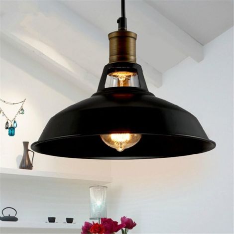 Suspension Luminaire Rétro En Métal Lampe À Suspension Vintage Plafonnier D'Intérieur Pour Cuisine, Ferme, Couloir (Noir)