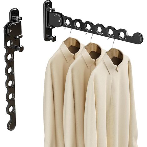 Folding Wall Airer, Clothes Airer Folding Side Wings for Indoor and Outdoor Use (Black Two Pack) (1/5)
