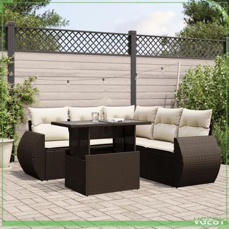 Salon de jardin - FAF7291712423819 - Résine tressée marron - 6 places modulable - Table réglable (1/5)